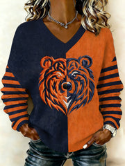 Women's Football Fans Gameday Casual V-Neck Sweater