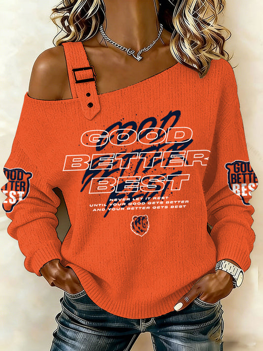 Women's Good Better Best Print Football Fans Gameday Casual Off-Shoulder Top