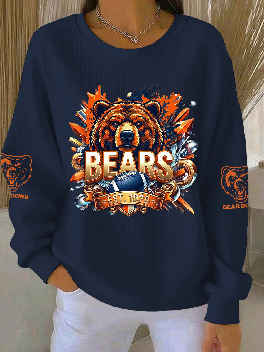 Women's Good Better Best Print Football Fans Gameday Casual Ribbed Round-Neck Sweatshirt