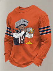 Men's Caleb Gratin' Cheese Print Gift For Football Fans Casual Waffle Long Sleeve T-Shirt