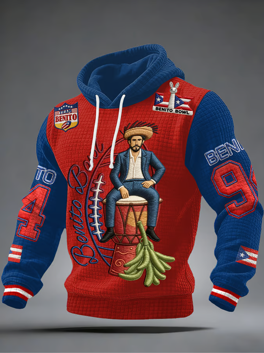 Men's Bunny Football Music Lover Printed Checkered Cotton Hoodie