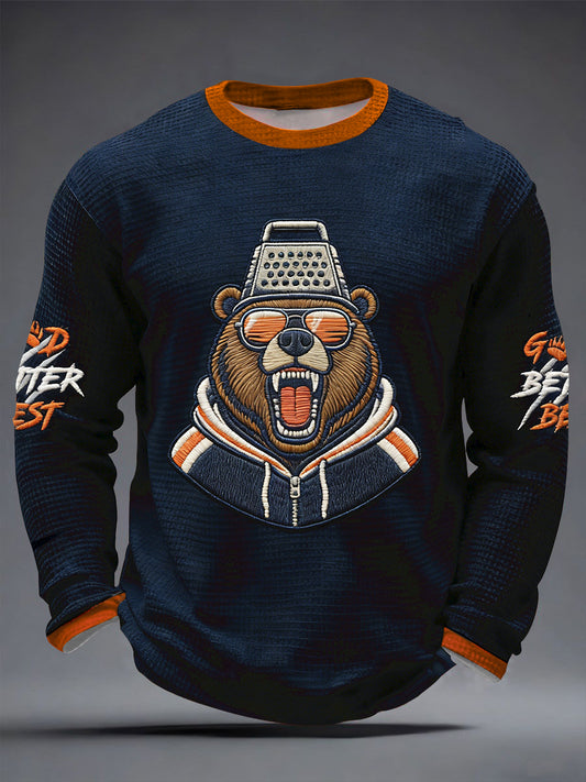 Men's Good Better Best Print Football Fans Gameday Casual Waffle Long Sleeve T-Shirt