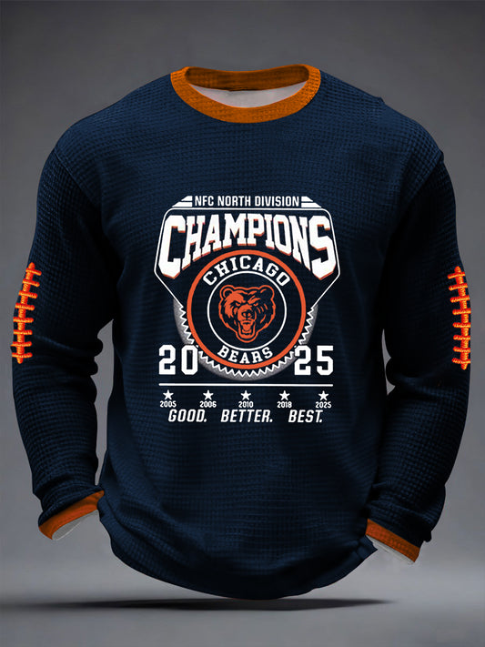 Men's Good Better Best Print Football Fans Gameday Casual Waffle Long Sleeve T-Shirt