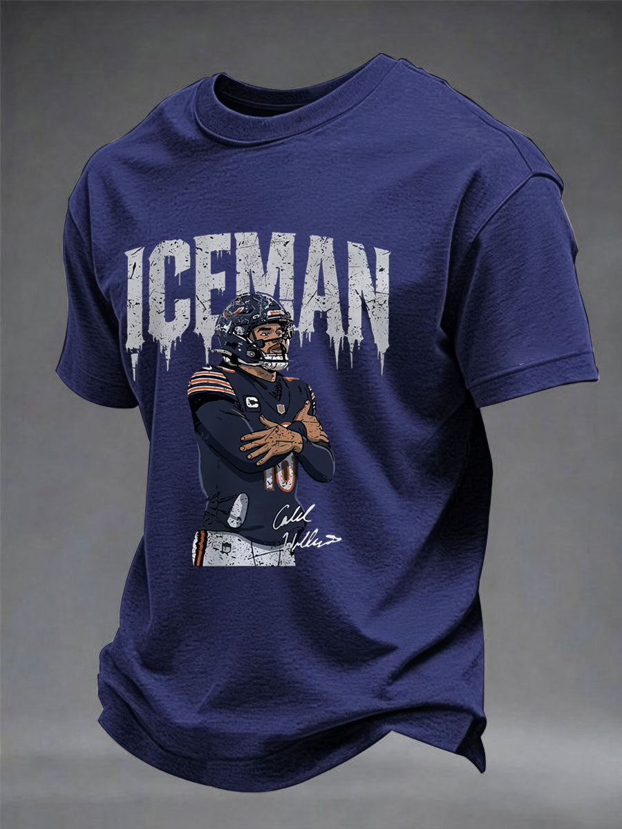 Men's Funny Ice Man Print Gift For Football Fans Casual Tee