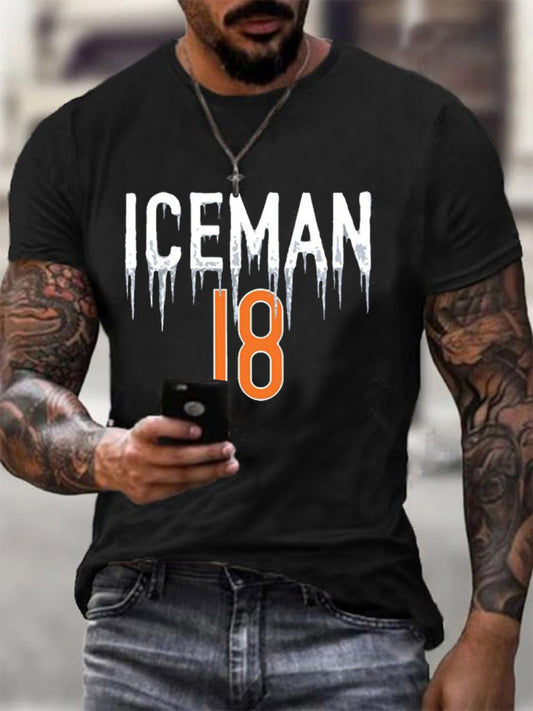 Men's Funny Iceman Print Gift For Football Fans Casual Tee