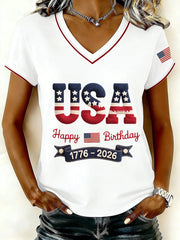 Women's USA Happy Birthday V-Neck T-Shirts