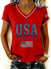 Women's USA V-Neck T-Shirts