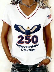 Women's Happy Birthday USA V-Neck T-Shirts