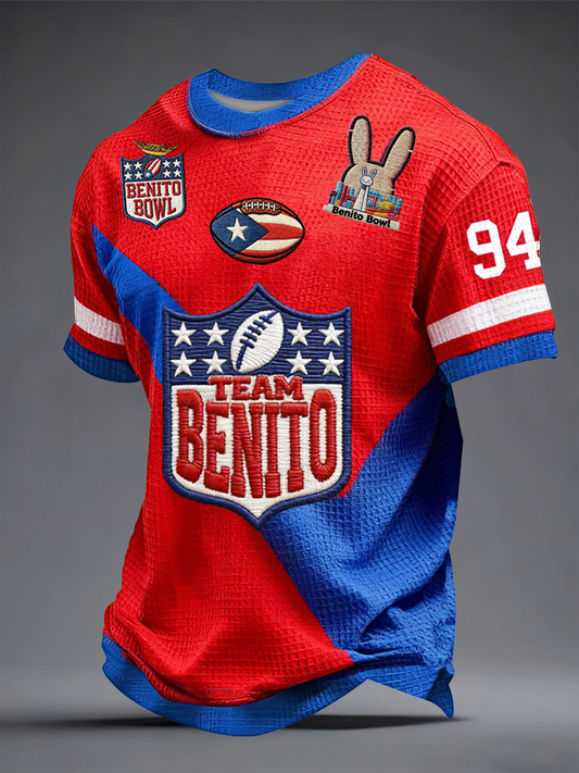 Men's Bunny Football Music Lover Printed Waffle Short Sleeve