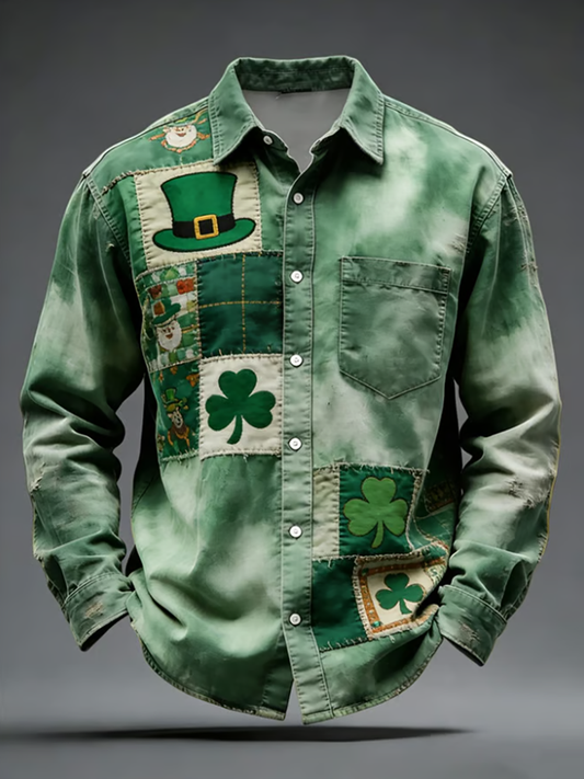 St. Patrick's Day Shamrock Print Men's Long-sleeve Shirt