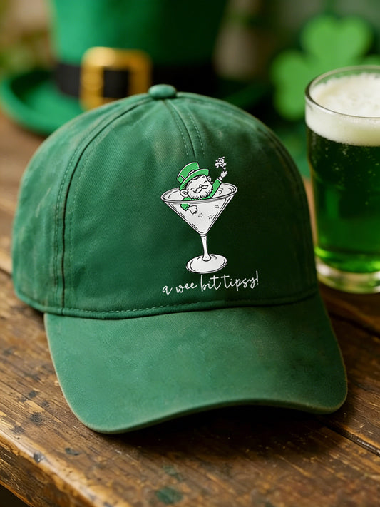 Unisex Funny St Patrick's Day A Wee Bit Tipsy! Shamrock Print Hat