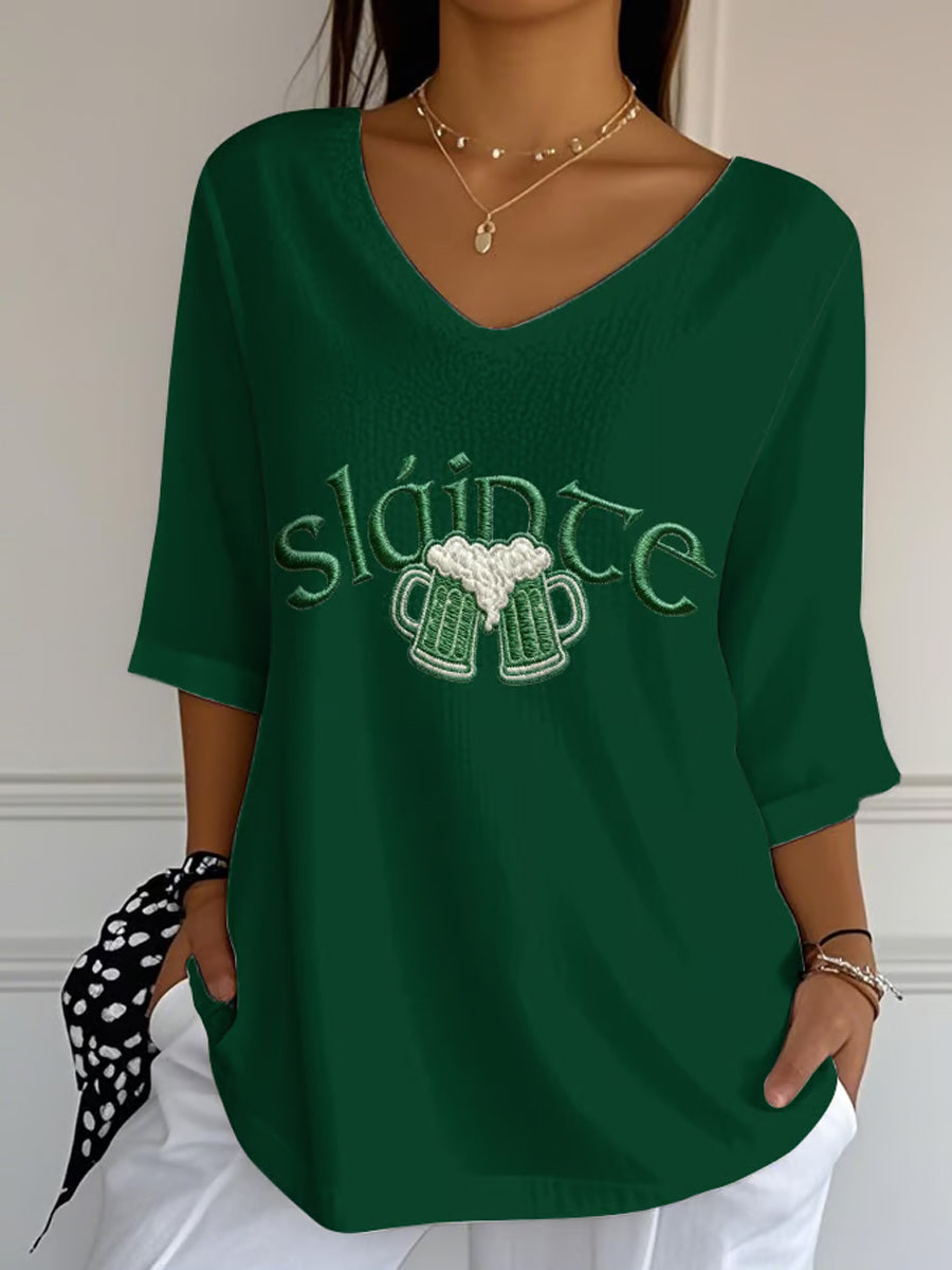 Women's St. Patrick's Day Shamrock Print Casual V-Neck Top