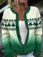 Women's St. Patrick's Day Print Cardigan-Style Knit Jacket