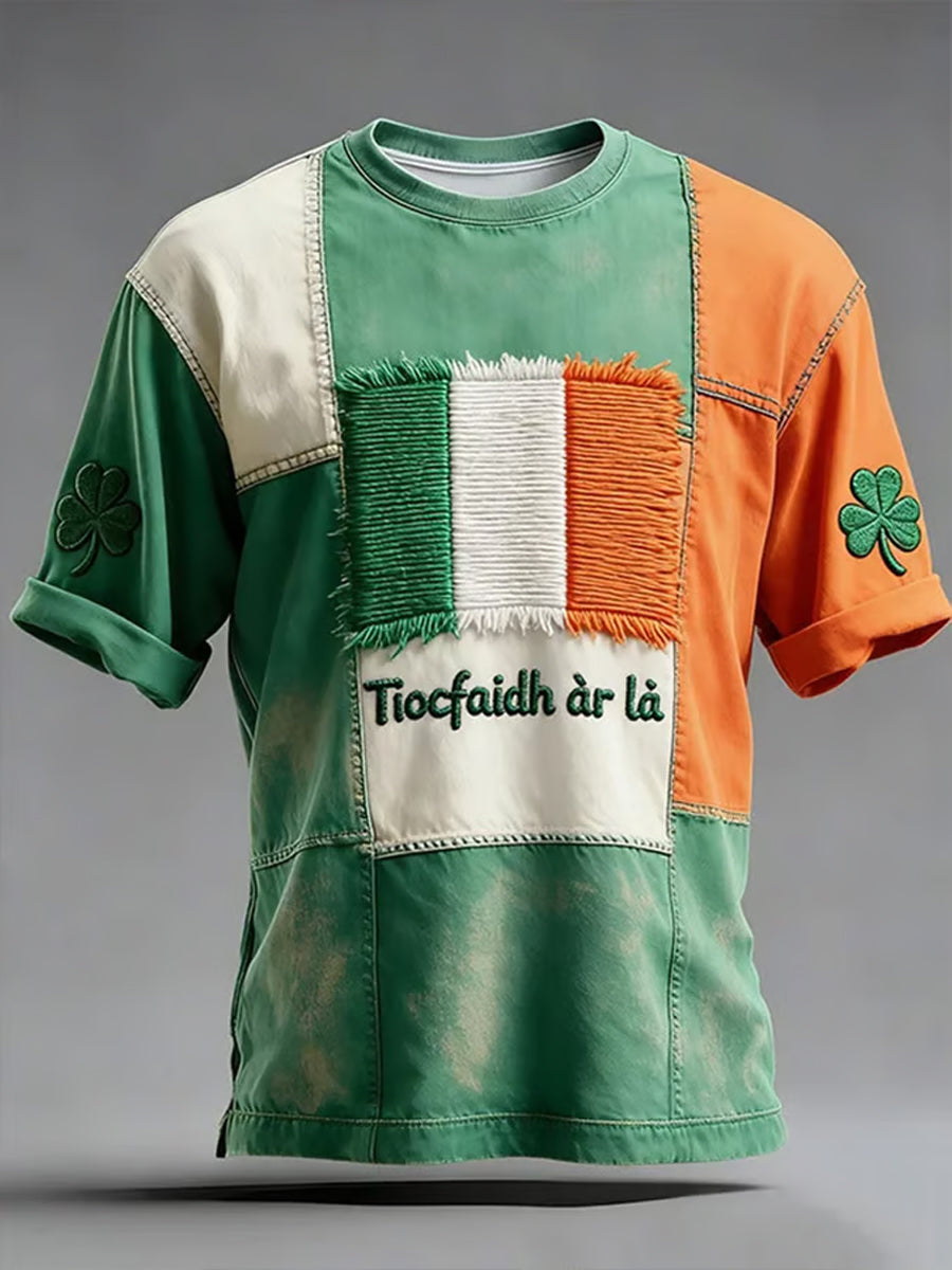 Men's Vintage St. Patrick's Day Shamrock Art Printed Short-Sleeve T-Shirt