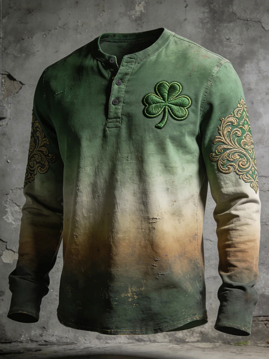 Men's St. Patrick's Day Printed Casual Button-Up T-Shirt