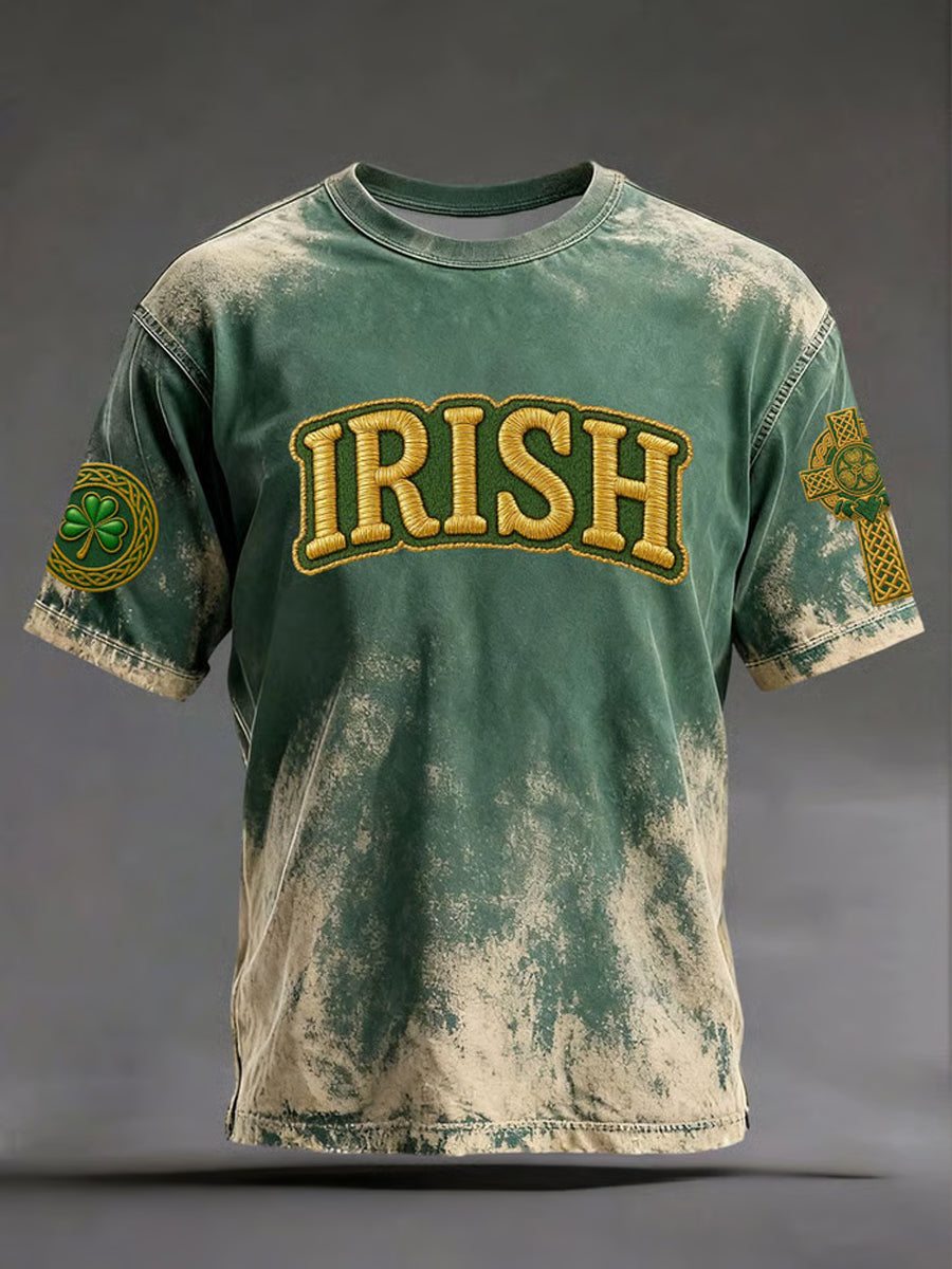 Men's Vintage St. Patrick's Day Shamrock Art Printed Short-Sleeve T-Shirt