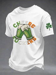 Men's Funny St Patrick's Day Cheers F*ckers Green Beer Shamrock Print Casual Tee