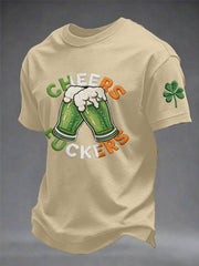 Men's Funny St Patrick's Day Cheers F*ckers Green Beer Shamrock Print Casual Tee