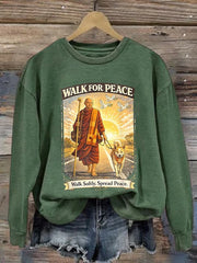 Women's Walk For Peace Monks With Aloka The Peace Dog Printed Sweatshirt