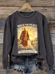 Women's Walk For Peace Monks With Aloka The Peace Dog Printed Sweatshirt
