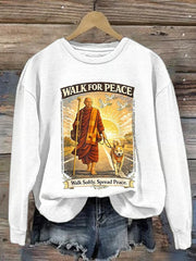 Women's Walk For Peace Monks With Aloka The Peace Dog Printed Sweatshirt