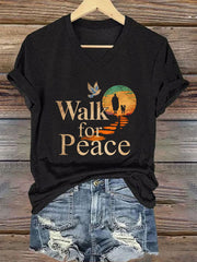 Women's Walk For Peace Print Short Sleeve T-Shirt