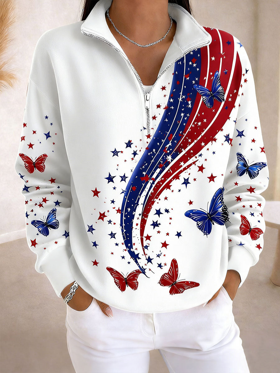 Women's American flag butterfly print zip-up sweatshirts