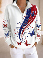Women's American flag butterfly print zip-up sweatshirts