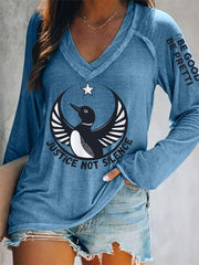 Women's Justice Not Silence Be Good Be Pretti Anti ICE V-Neck Long-Sleeve T-Shirt
