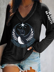 Women's Justice Not Silence Be Good Be Pretti Anti ICE V-Neck Long-Sleeve T-Shirt
