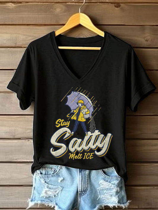 Women's Stay Salty Melt ICE Printed Casual T-Shirt