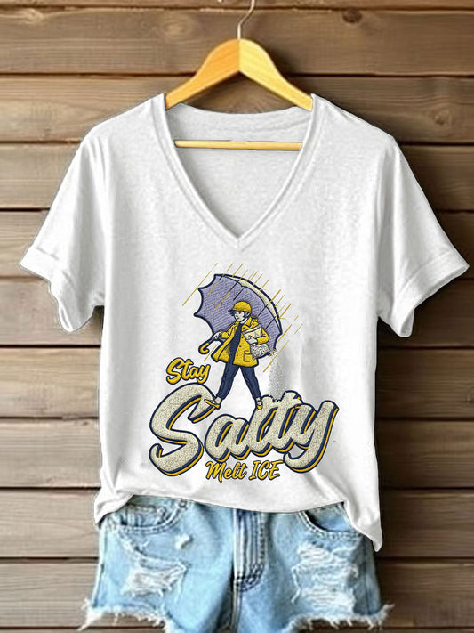Women's Stay Salty Melt ICE Printed Casual T-Shirt
