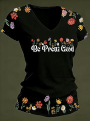 Women's Be Pretti Good Printed V-neck T-Shirt