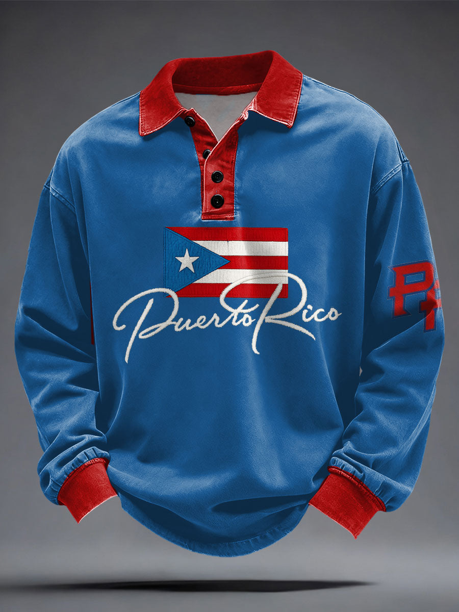 Men's Puerto Rico Flag Printed Casual Tops