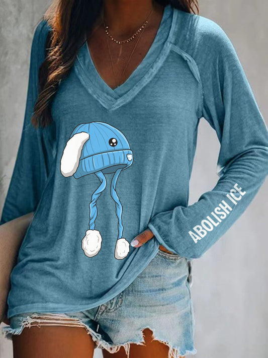 Women's Abolish ICE Print V-Neck Long-Sleeve T-Shirt