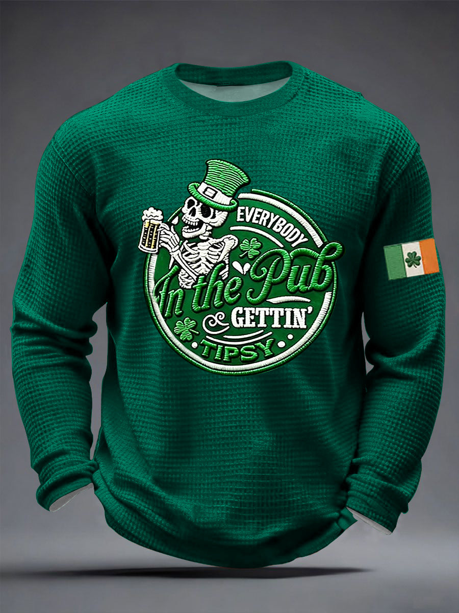 Men's St. Patrick's Day Everybody In The Pub Gettin’ Tipsy Waffle Long Sleeve T-Shirt