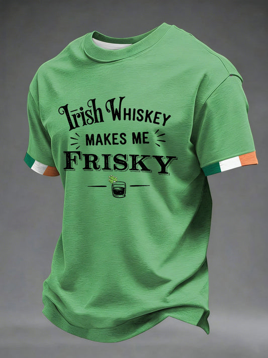Men's St. Patrick's Day Irish Whiskey Makes Me Frisky Printed T-shirt