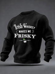 Men's Irish Whiskey Makes Me Frisky Printed Checkered Cotton Sweatshirt