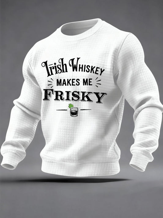 Men's Irish Whiskey Makes Me Frisky Printed Checkered Cotton Sweatshirt