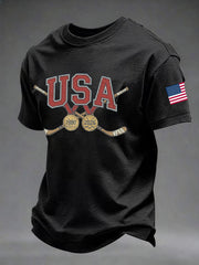 Men's American Hockey Print Casual T-Shirt