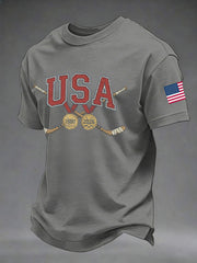 Men's American Hockey Print Casual T-Shirt