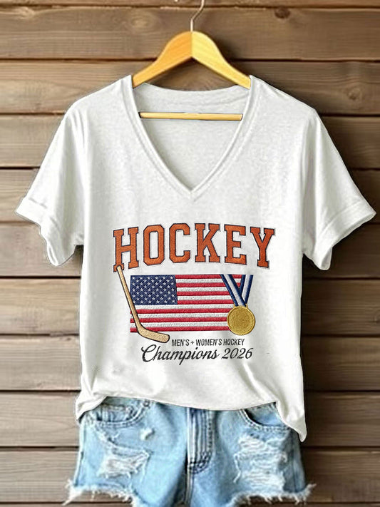 Women's Hockey Print Casual T-Shirt