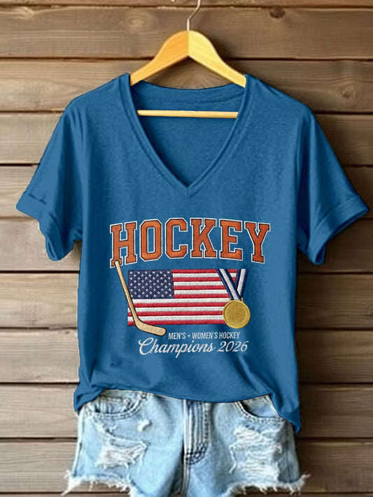 Women's Hockey Print Casual T-Shirt
