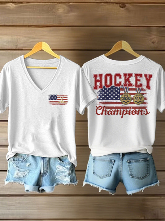 Women's Hockey Print Casual T-Shirt