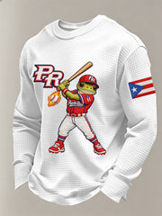 Men's Puerto Rico Baseball Print Casual Waffle Long Sleeve T-Shirt