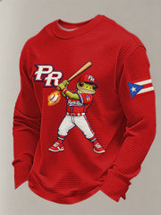 Men's Puerto Rico Baseball Print Casual Waffle Long Sleeve T-Shirt